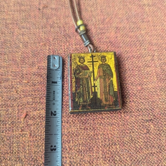 Orthodox Byzantine Necklace St Constantine St Helen Greek Wood Pendant - Picture 3 of 7